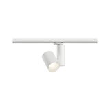 Modern white metal LED spotlight on track system for flexible room lighting