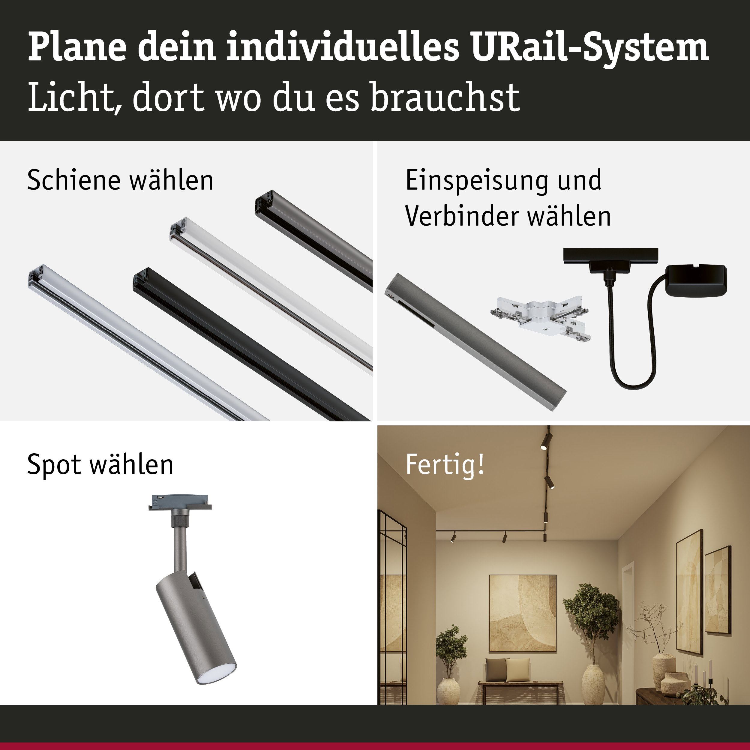 URail Schienenspot Tubo Einzelspot 250lm 3,3W White Select 230V Titanium