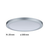Plafonnier LED rond et plat avec cadre en aluminium argenté et diffuseur blanc, diamètre 300 mm