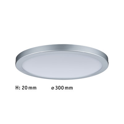 Flache runde LED-Deckenleuchte mit silbernem Aluminiumrahmen und weißem Diffusor, 300 mm Durchmesser