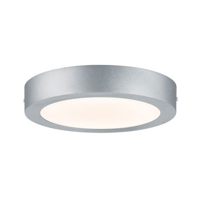 Round ceiling light in silver metal with white diffuser for modern indoor lighting