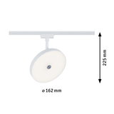 Round white LED track light with 162 mm diameter and 225 mm height for modern indoor lighting