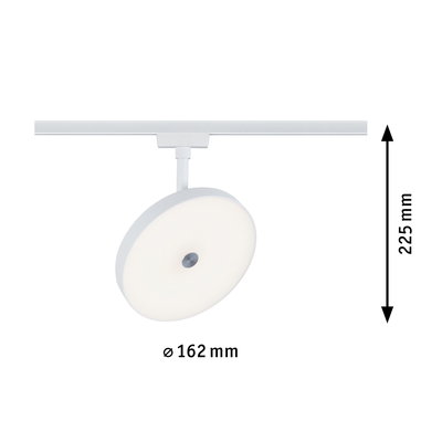 Round white LED track light with 162 mm diameter and 225 mm height for modern indoor lighting