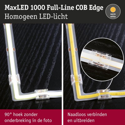 MaxLED 1000 Full-Line COB Edge LED-strip met naadloze 90° hoek en warm wit licht