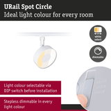 White URail Spot Circle spotlight with adjustable light colour and stepless dimming for rooms