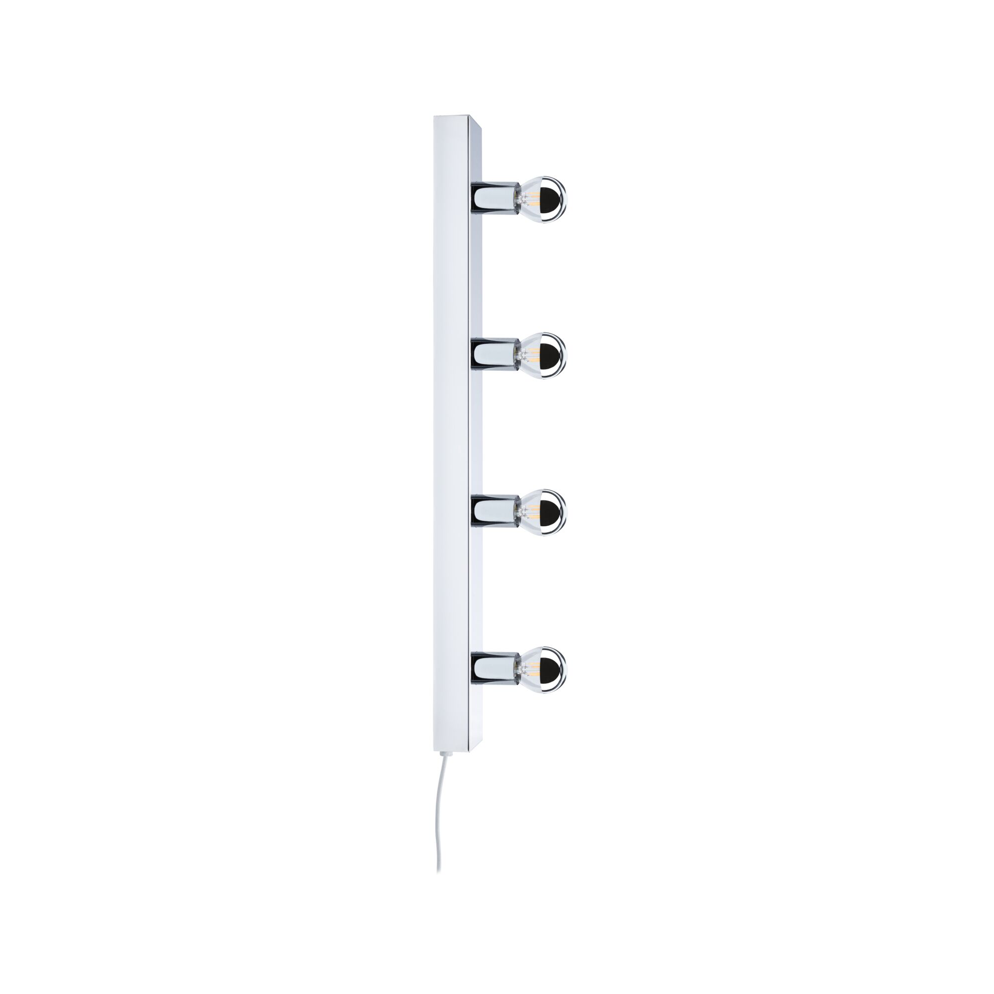 Weiße Wandlampe mit vier verchromten LED-Leuchten, modernes Design für Wohnraumbeleuchtung