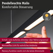 Pendelleuchte Mailo in Schwarz mit warmweißem Licht und Näherungssensor für stufenloses Dimmen