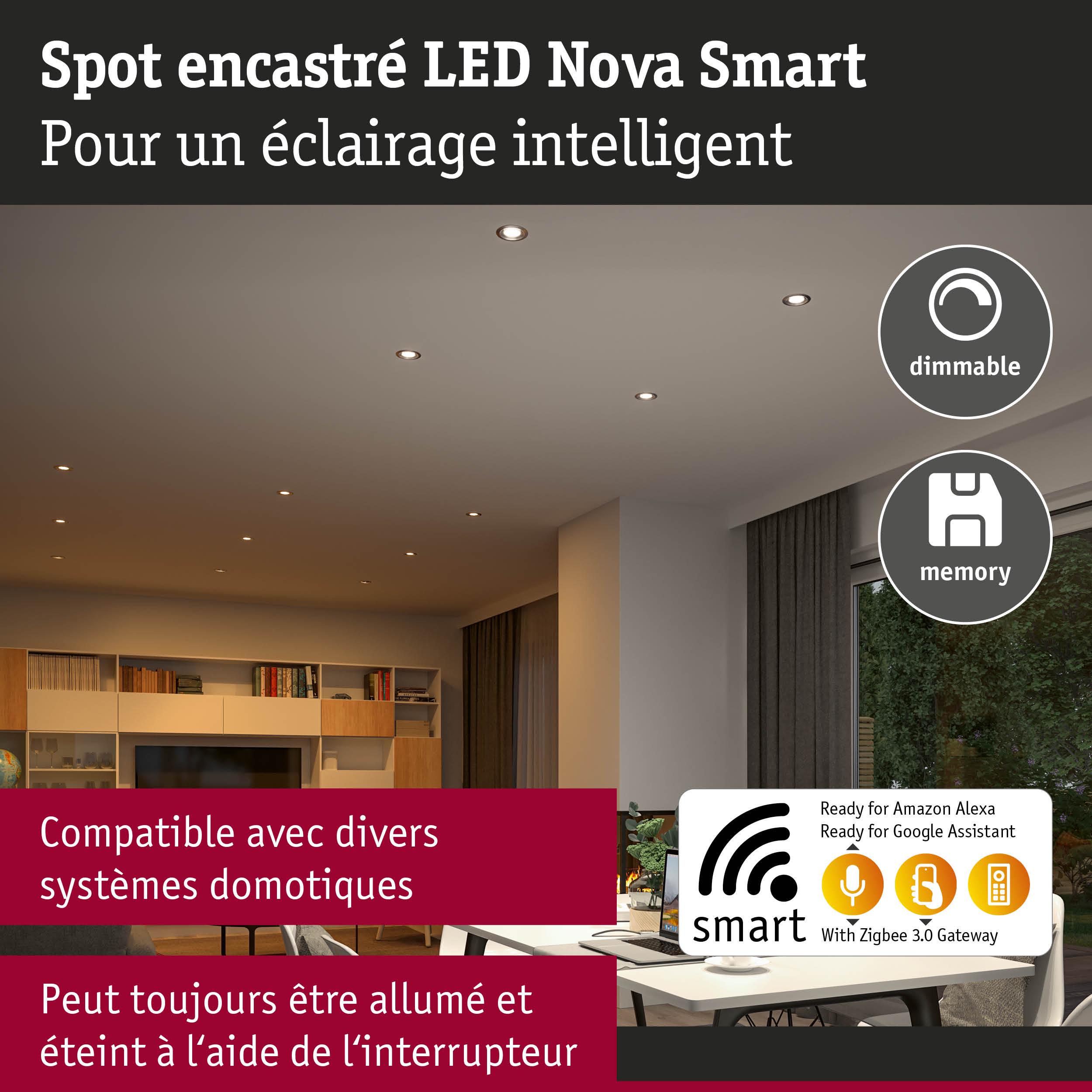 Spot encastré LED Nova Smart blanc pour éclairage intelligent et dimmable compatible assistants vocaux
