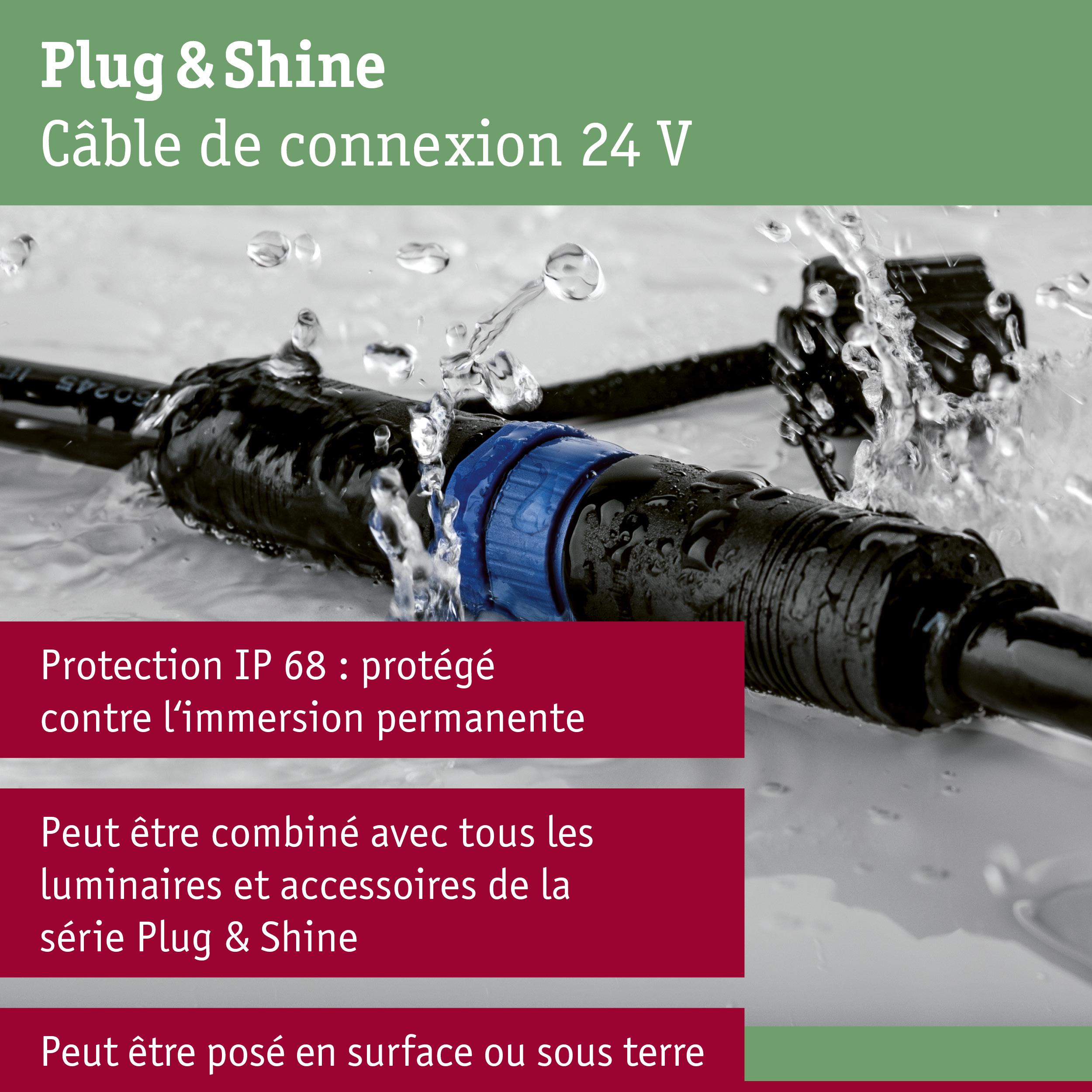 Câble de connexion 24 V Plug & Shine étanche IP68 pour éclairage extérieur et accessoires