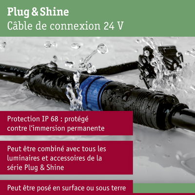 Câble de connexion 24 V Plug & Shine étanche IP68 pour éclairage extérieur et accessoires