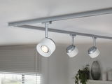 Rail de plafond LED blanc moderne avec trois spots réglables en métal pour éclairage intérieur