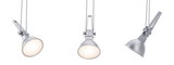 Three silver LED clip spotlights with adjustable heads for versatile lighting solutions