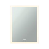 Miroir de salle de bain rectangulaire avec cadre LED blanc chaud et commandes tactiles pour lumière et chauffage