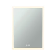 Rectangular mirror with warm white LED frame and touch control panel for bathroom lighting