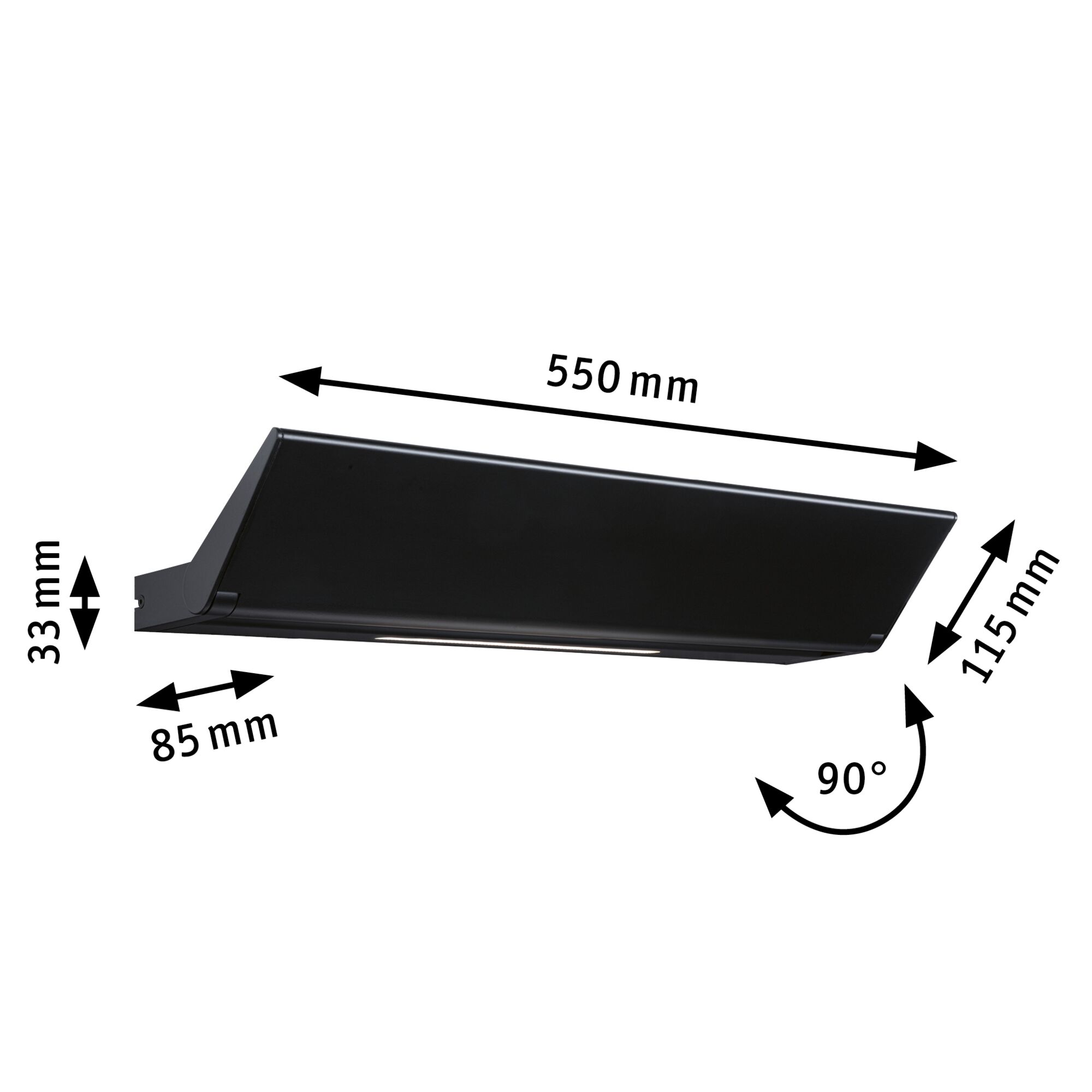 Luminaire LED noir en métal 550x115x85 mm pour éclairage sous meuble de cuisine