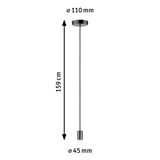 Black pendant cable with chrome ceiling mount and socket, 159 cm length, 45 mm diameter