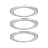 Trois spots encastrés LED ronds en aluminium brossé argenté pour éclairage intérieur moderne