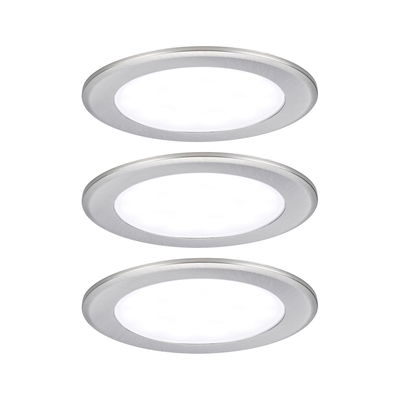 Trois spots encastrés LED ronds en aluminium brossé argenté pour éclairage intérieur moderne