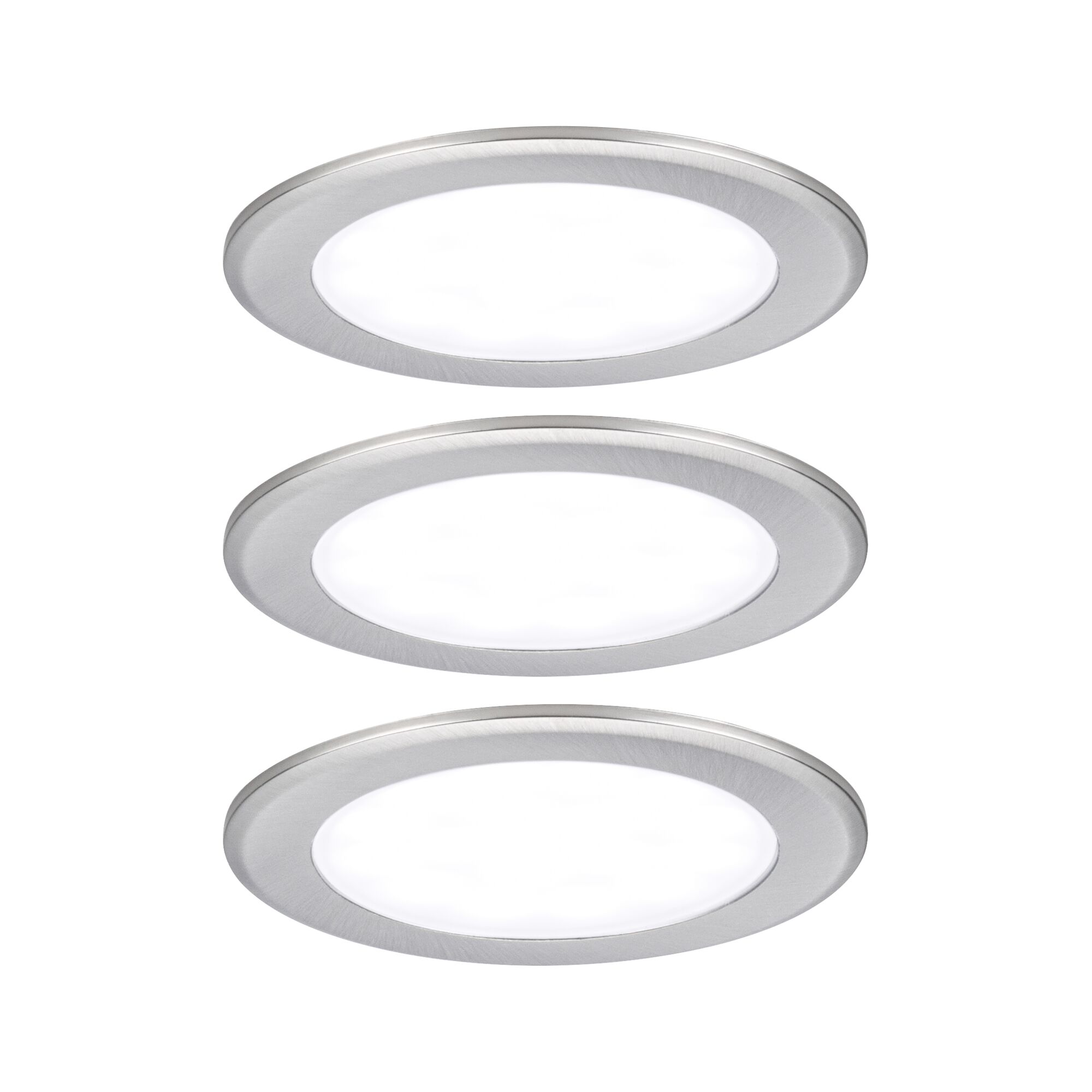 LED-meubelinbouwlampen Set van 3 rond 65mm 3x2,5W 3x180lm 230/12V 4000K Staal geborsteld Drie ronde LED-inbouwspots van geborsteld zilverkleurig aluminium voor moderne binnenverlichting