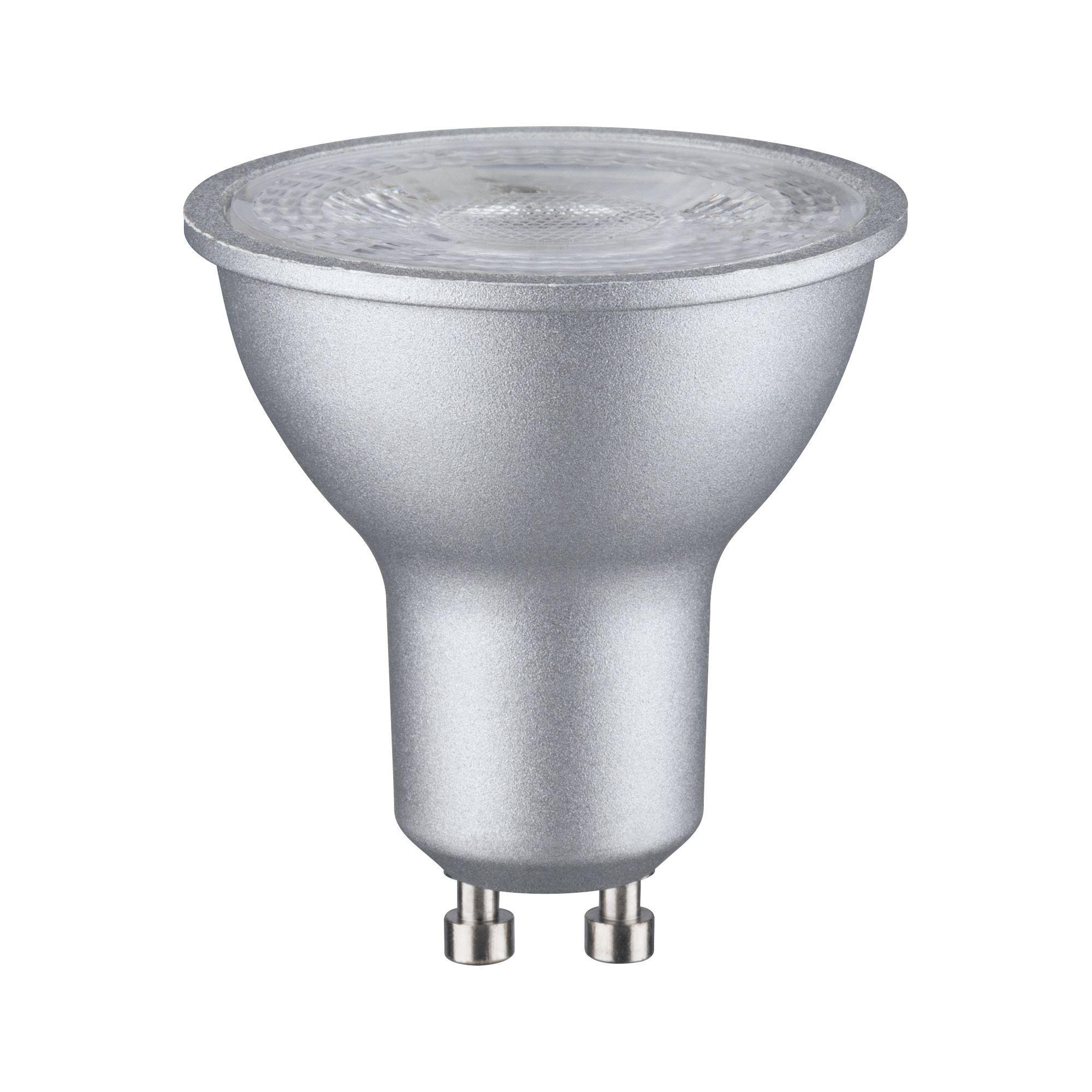 Silver LED reflector lamp with GU10 base made of aluminum for energy-efficient lighting