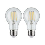 Two clear LED bulbs with visible yellow filaments and E27 base for energy-efficient lighting