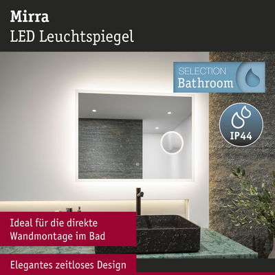 Mirra LED Leuchtspiegel mit weißem Rahmen und indirekter Beleuchtung, ideal für Badezimmerwandmontage