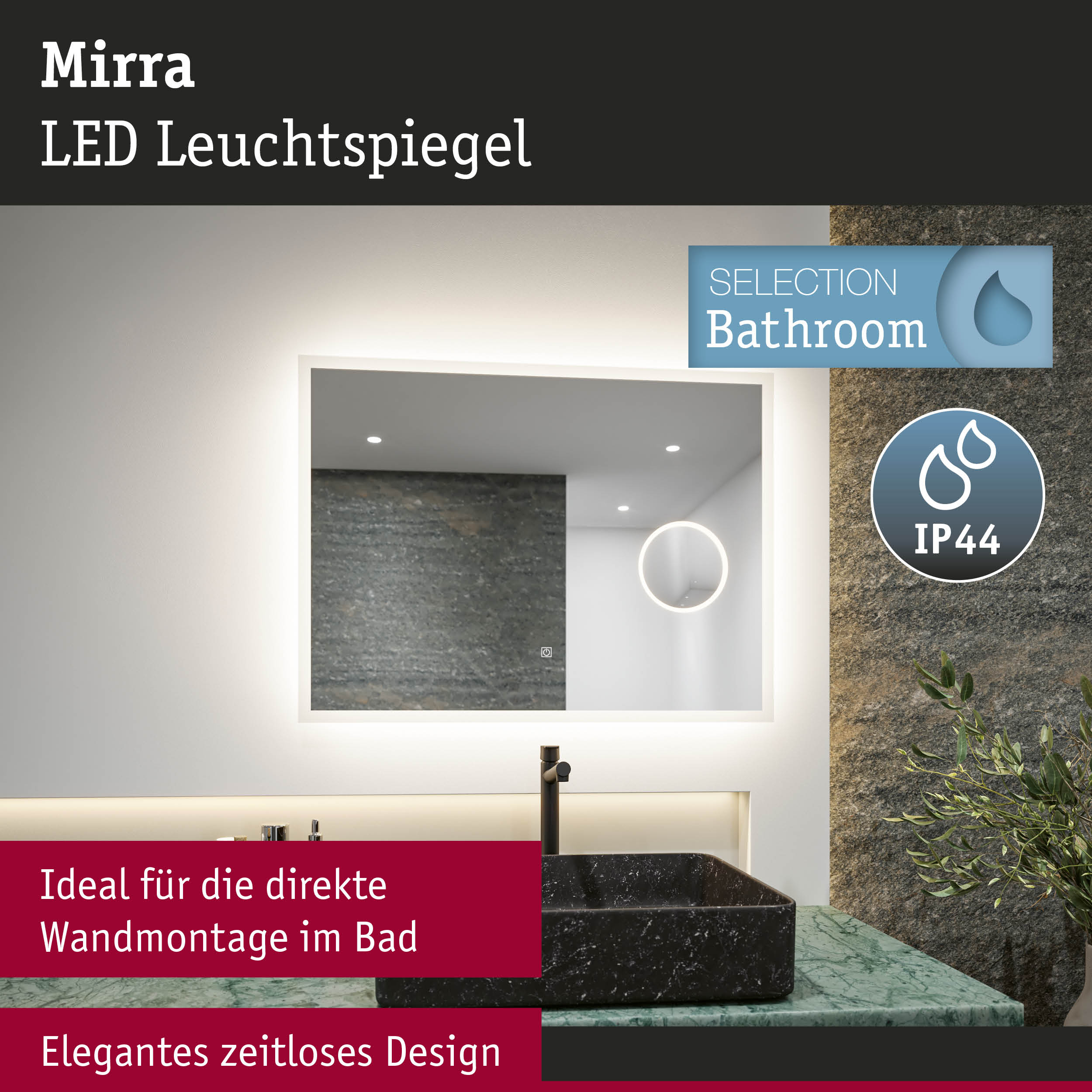 Mirra LED Leuchtspiegel mit weißem Rahmen und indirekter Beleuchtung für Badezimmerwandmontage