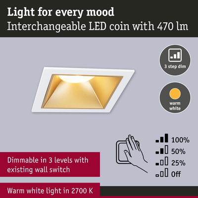 White LED recessed light with warm white 2700K and 3-step dimming for wall switch lighting