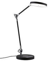 Modern black LED desk lamp with round light head and touch control for office and home use