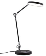 Modern black LED desk lamp with round light head and touch control for office and home use