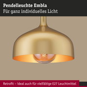 Pendelleuchte Embla aus goldfarbenem Metall mit E27 Fassung für individuelle Beleuchtung