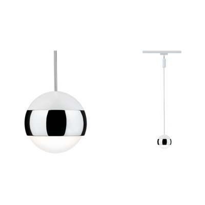 Suspension moderne sphérique en verre blanc avec anneau métallique chromé, lampe LED élégante