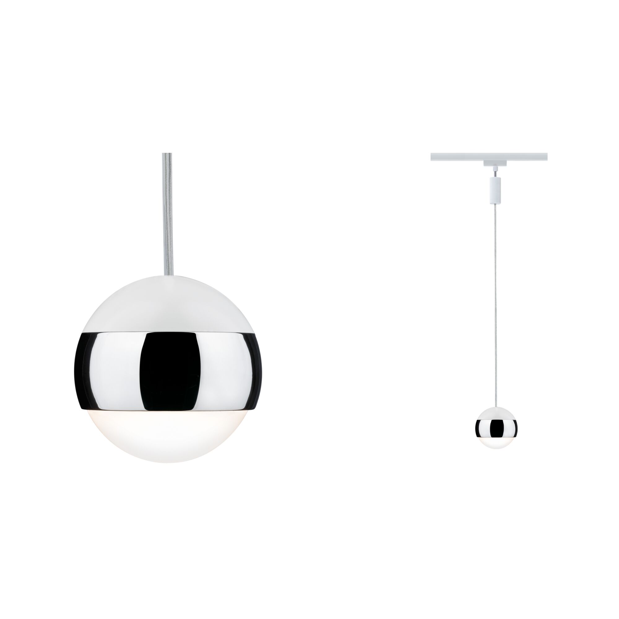 URail Pendants Capsule II 439lm 6,3W 2700K dimmable 230V White/Chrome Modern pendant light with white glass and chrome metal for stylish indoor lighting