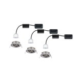 Trois spots encastrés en métal brossé avec modules LED blancs et câbles noirs pour éclairage intérieur