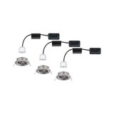 Trois spots encastrés en métal brossé avec modules LED blancs et câbles noirs pour éclairage intérieur