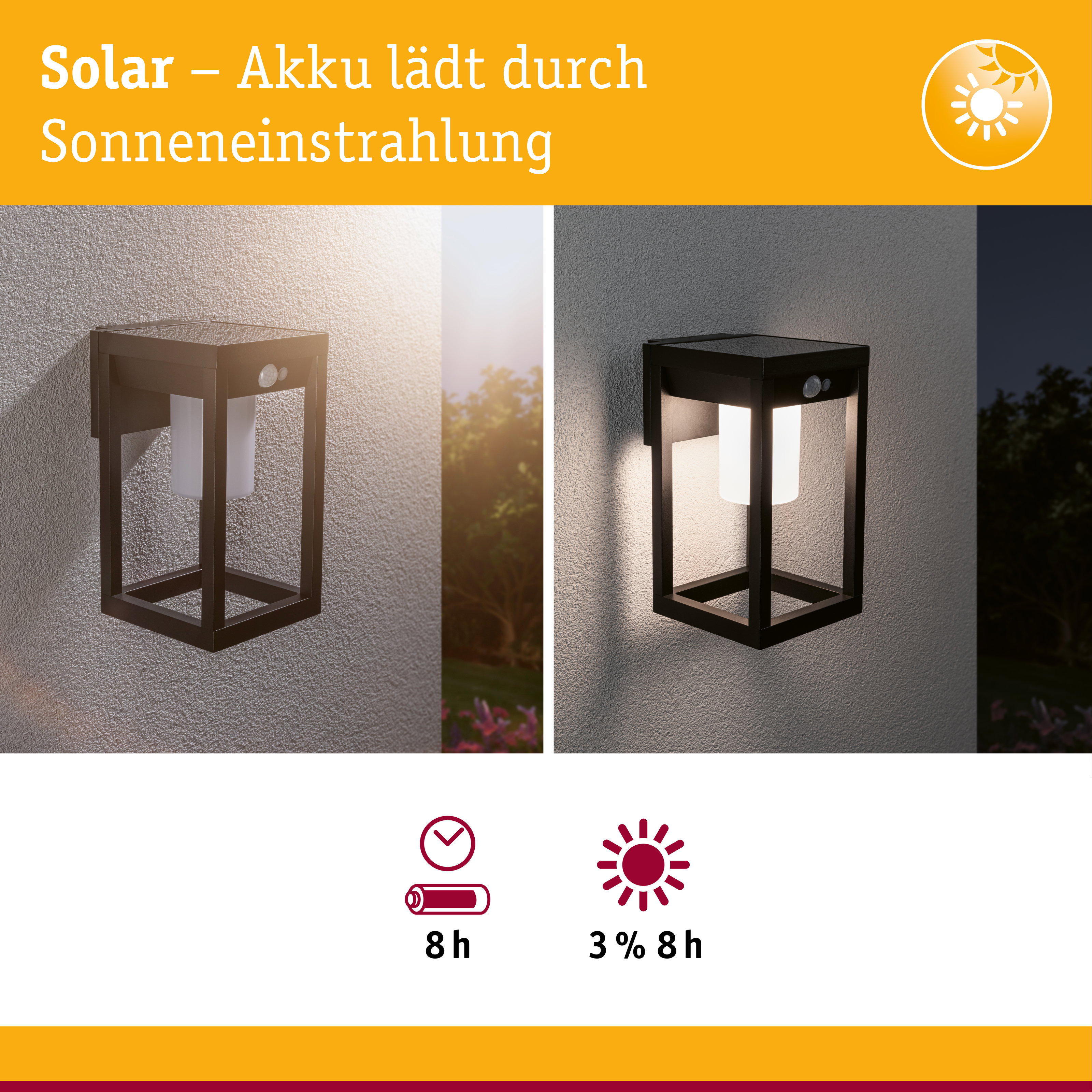 Solar LED Außenwandleuchte Marisol Bewegungsmelder IP44 3000K 350lm Schwarz