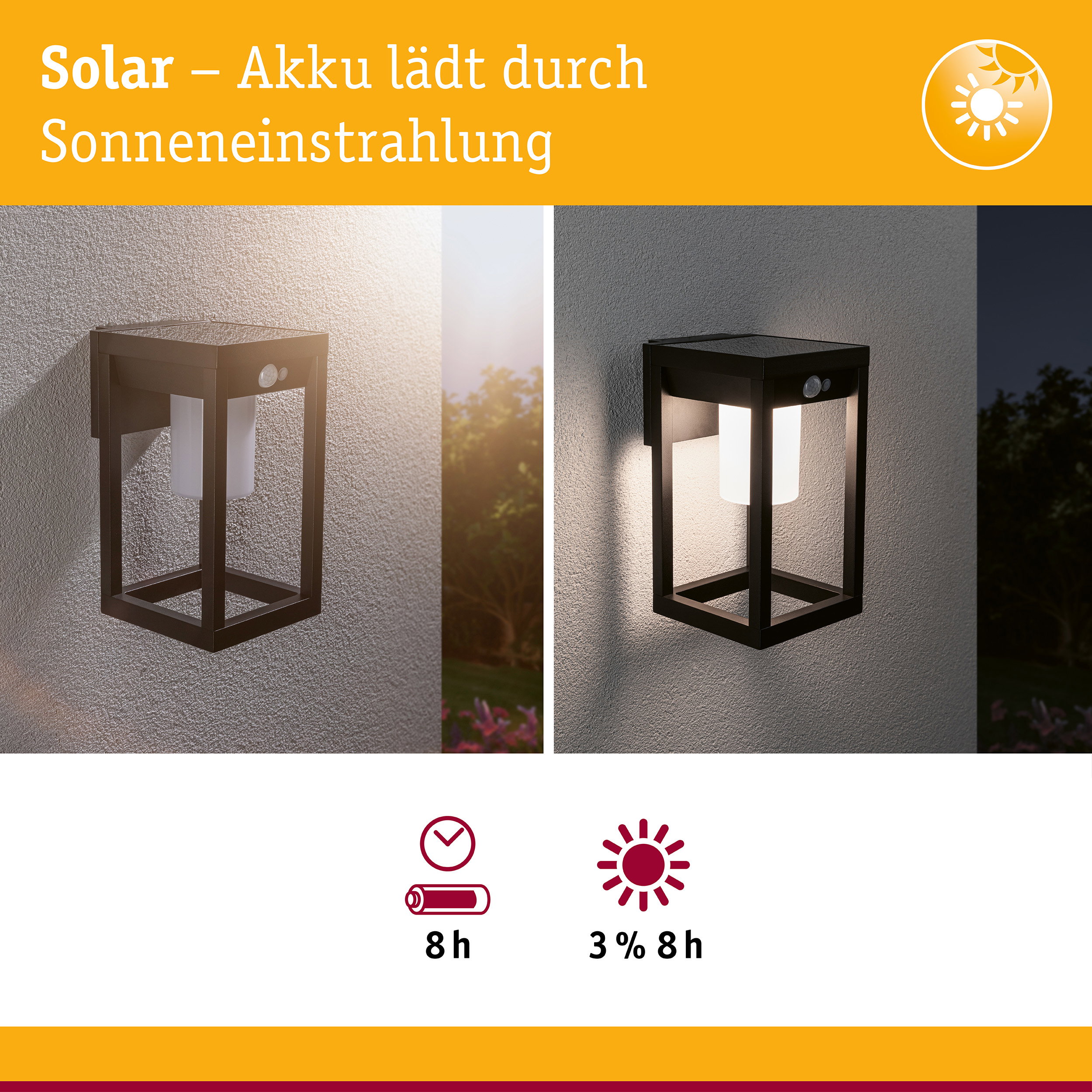 Solar LED Außenwandleuchte Marisol Bewegungsmelder IP44 3000K 350lm Schwarz