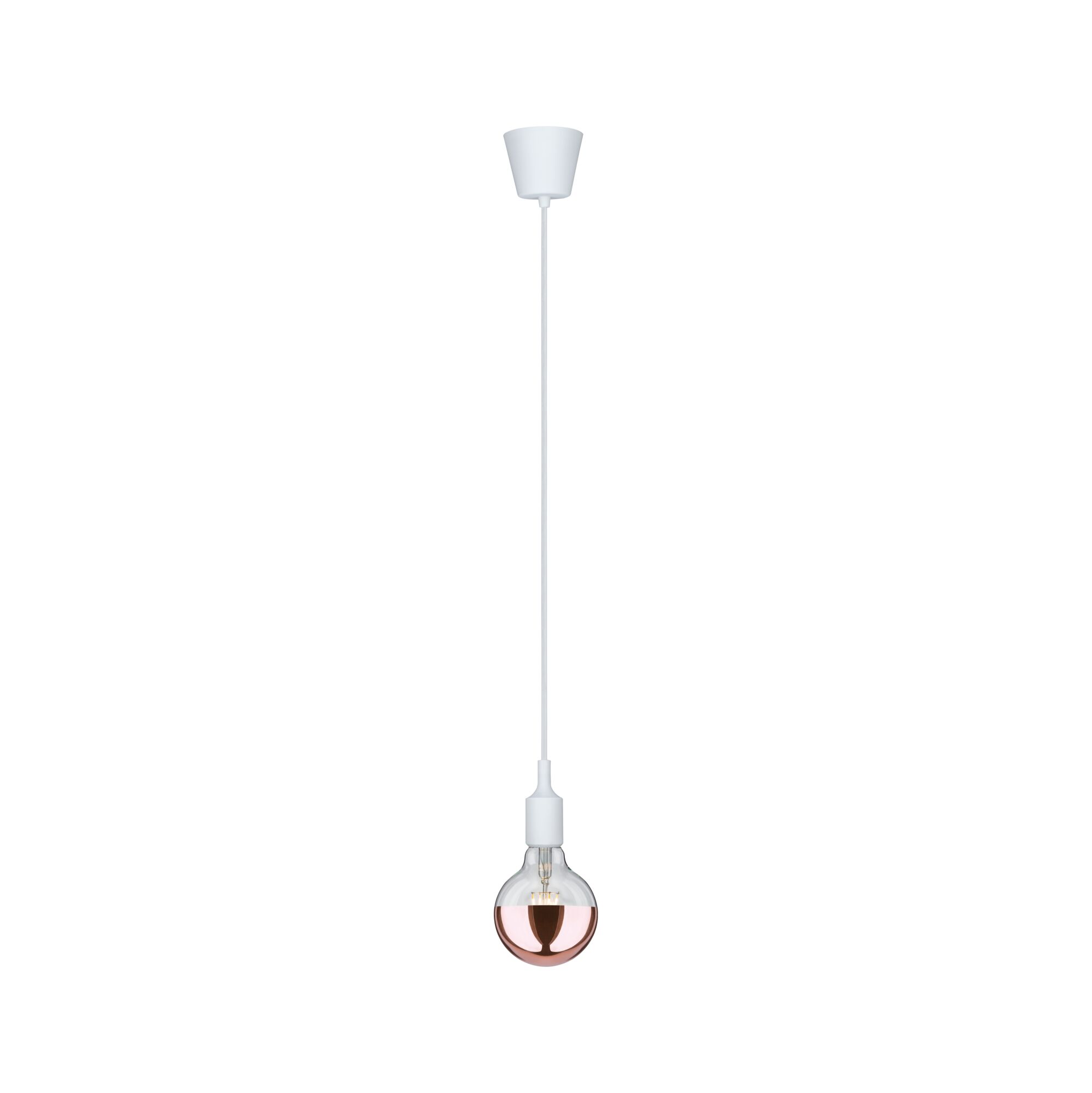 Hängelampe mit weißem Kabel und Fassung, Glühbirne mit halb kupferfarbenem Glas für moderne Beleuchtung
