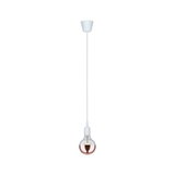Pendant lamp with white cable and socket, bulb with half copper-colored glass for modern lighting design