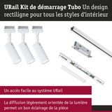 Kit de démarrage URail Tubo blanc avec trois spots LED orientables et système de rail pour éclairage intérieur