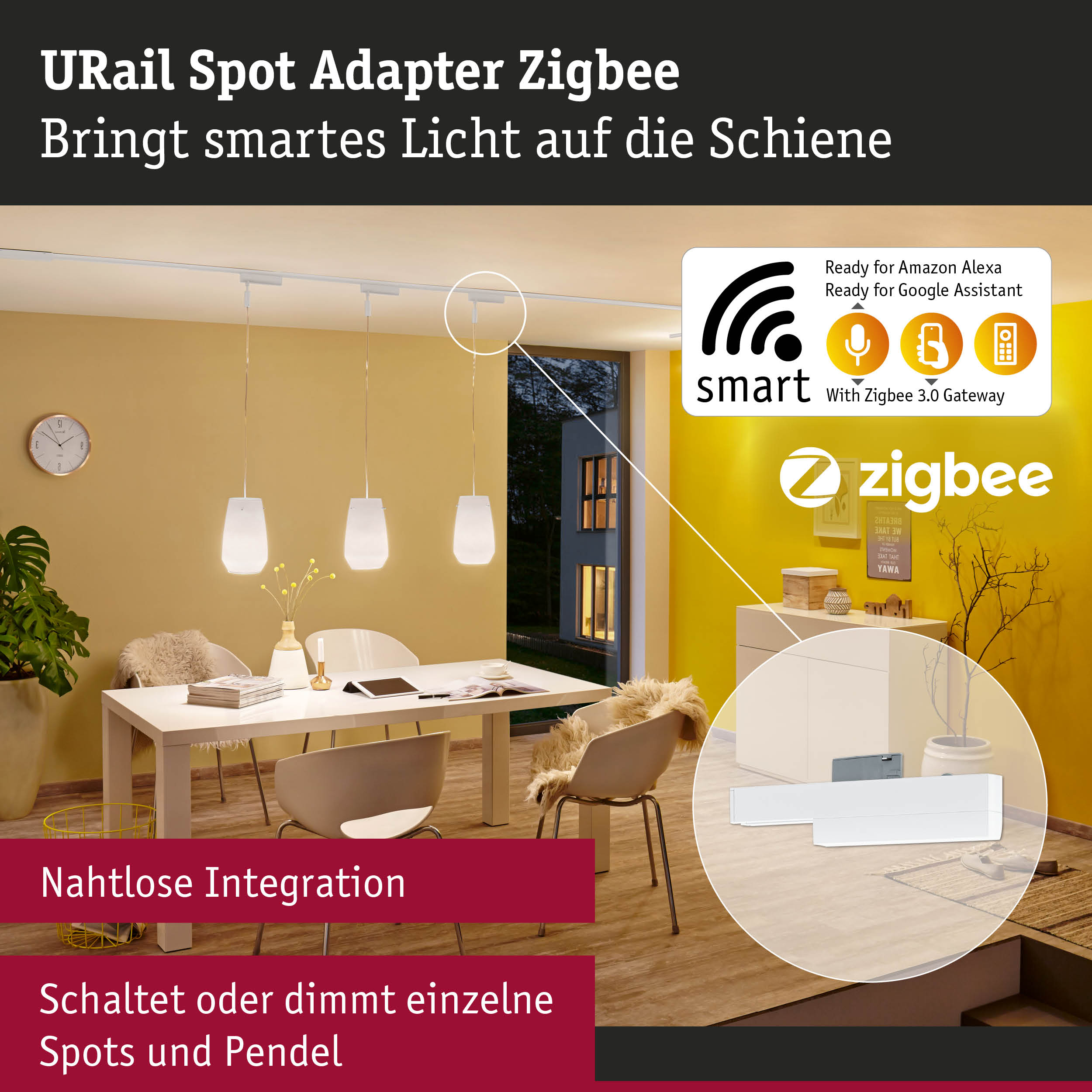 URail Spot Adapter Zigbee in Weiß für smarte Lichtsteuerung mit Alexa und Google Assistant Integration