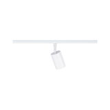 White aluminium LED spotlight with ribbed design on track system for modern interior lighting