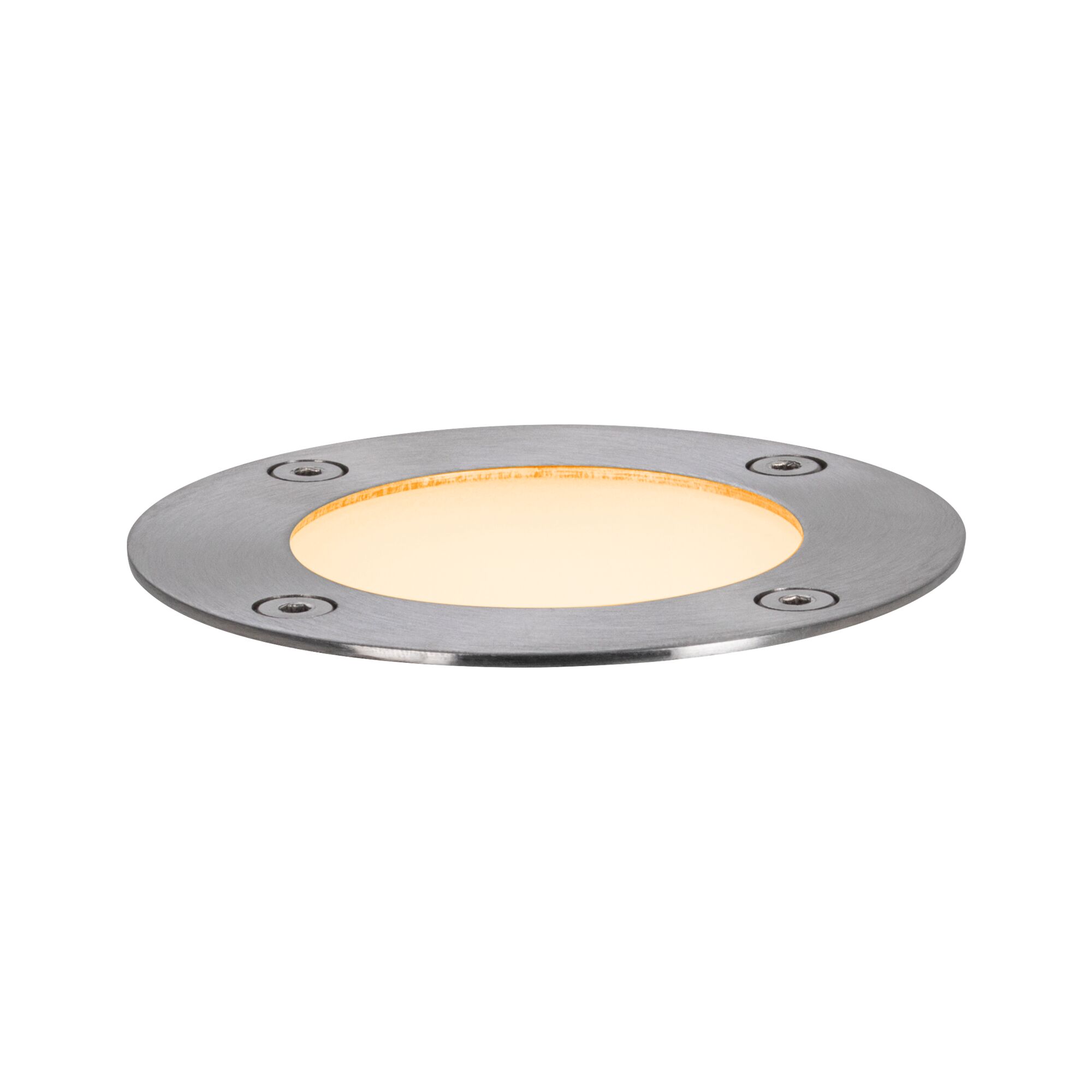 Ronde LED inbouwspot van geborsteld roestvrij staal met warm wit licht voor buiten