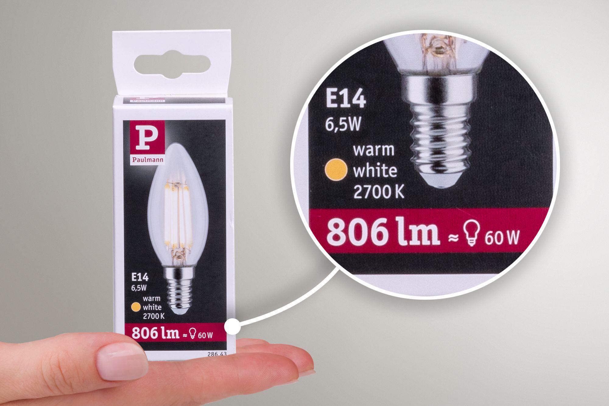 Paulmann E14 LED-Lampe 6,5W warmweiß 2700K mit 806 Lumen, energiesparende Glühbirne Ersatz 60W