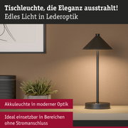 Moderne Tischleuchte in schwarzer Lederoptik mit Akku, ideal für Bereiche ohne Stromanschluss