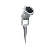 Silver aluminum garden spotlight with ground spike for outdoor and accent lighting in gardens