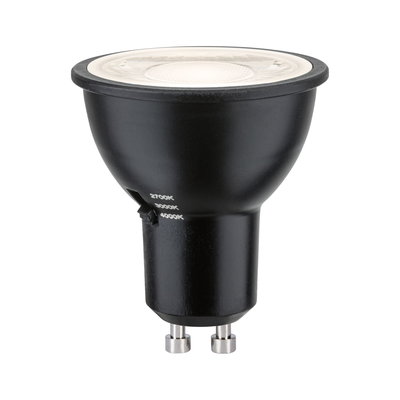 Schwarze LED-Reflektorlampe mit GU10-Sockel und einstellbarer Farbtemperatur 2700K bis 4000K