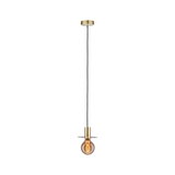 Modern brass pendant light with black cord and warm white LED bulb for stylish home lighting