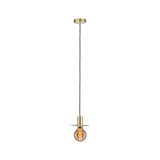 Modern brass pendant light with black cord and warm white LED bulb for stylish home lighting