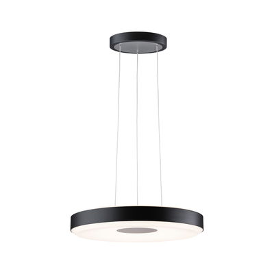Suspension LED ronde noire avec diffuseur blanc, lampe de plafond moderne pour salons.